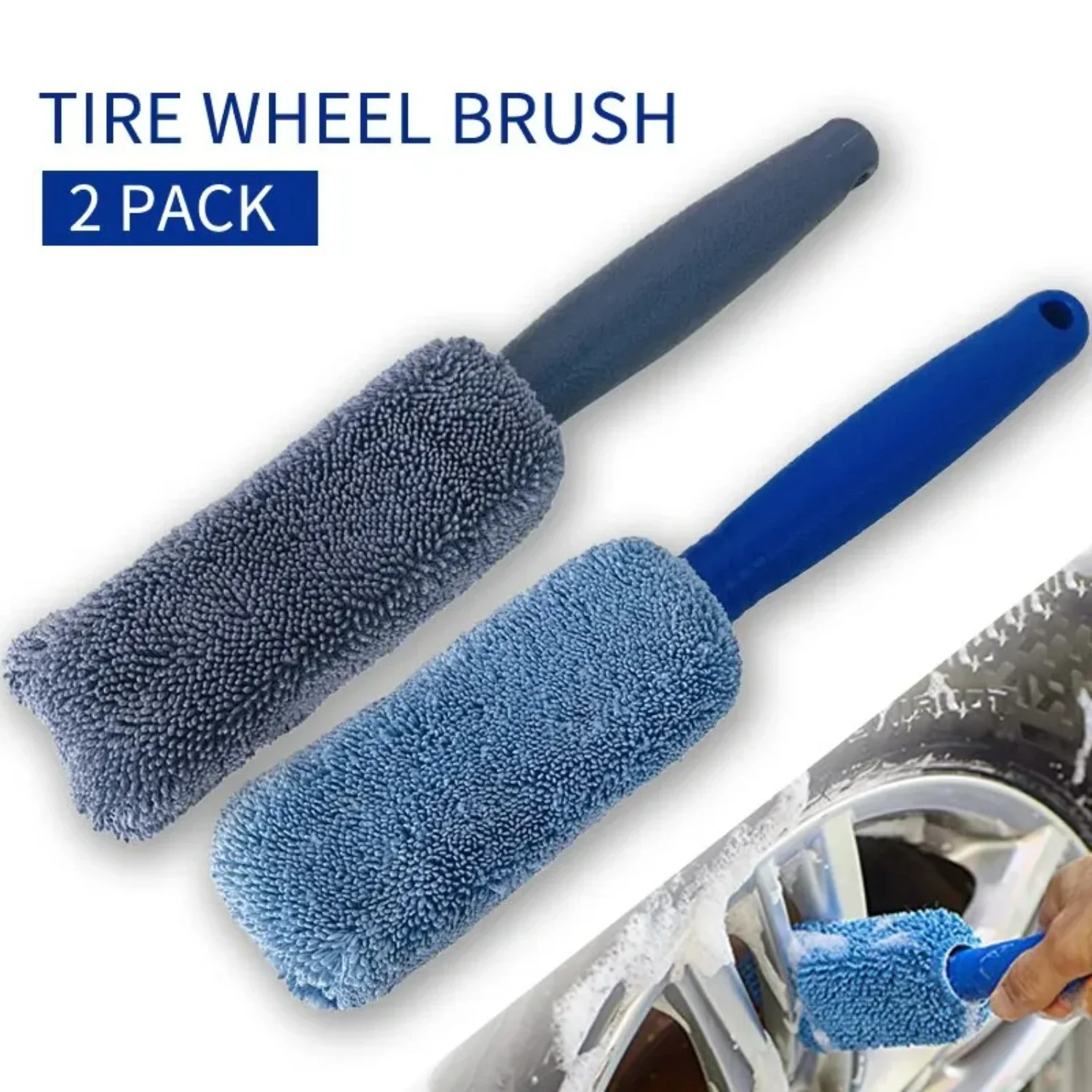 Complete Ultimate 2-Piece Car Wash Brush Set for Deep Cleaning - Including Microfiber Tire Scrubber & Wheel Brush - Essential Ki