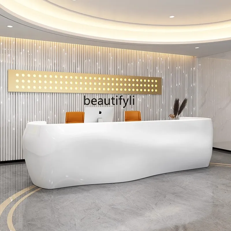 

Painting front desk reception desk company front desk beauty salon counter fiberglass checkout page table modern curved bar