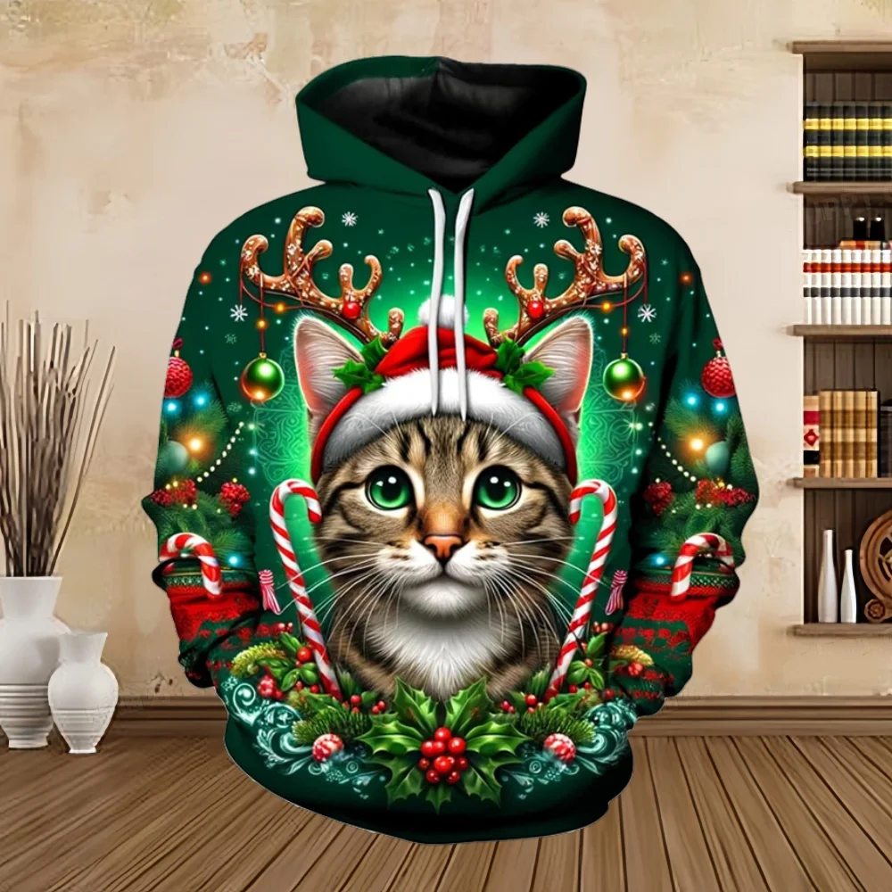 2025 Feliz Natal Gráfico Moletons Árvore Pulôver Hoodies para Homens Roupas Papai Noel Com Capuz Boneco de Neve Moletons Unissex Top