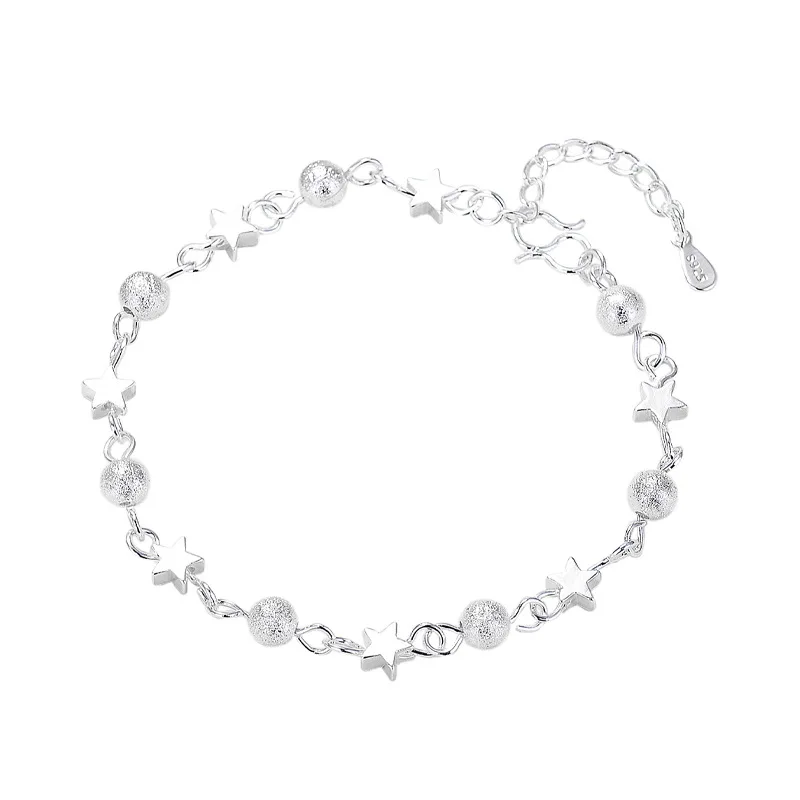 Sterling Silver Color Bracelets for Women Fresh Stars Charm Hand Chain Link Orignal Fashion Jewelry With Stamp