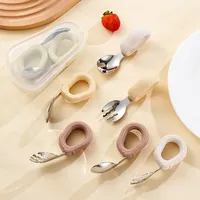 2PCS Baby Feeding Spoon Set - Soft Silicone Rice Pasta Spoon & Infant Food Trainer , Food-Grade Silicone for Baby Led Weaning &