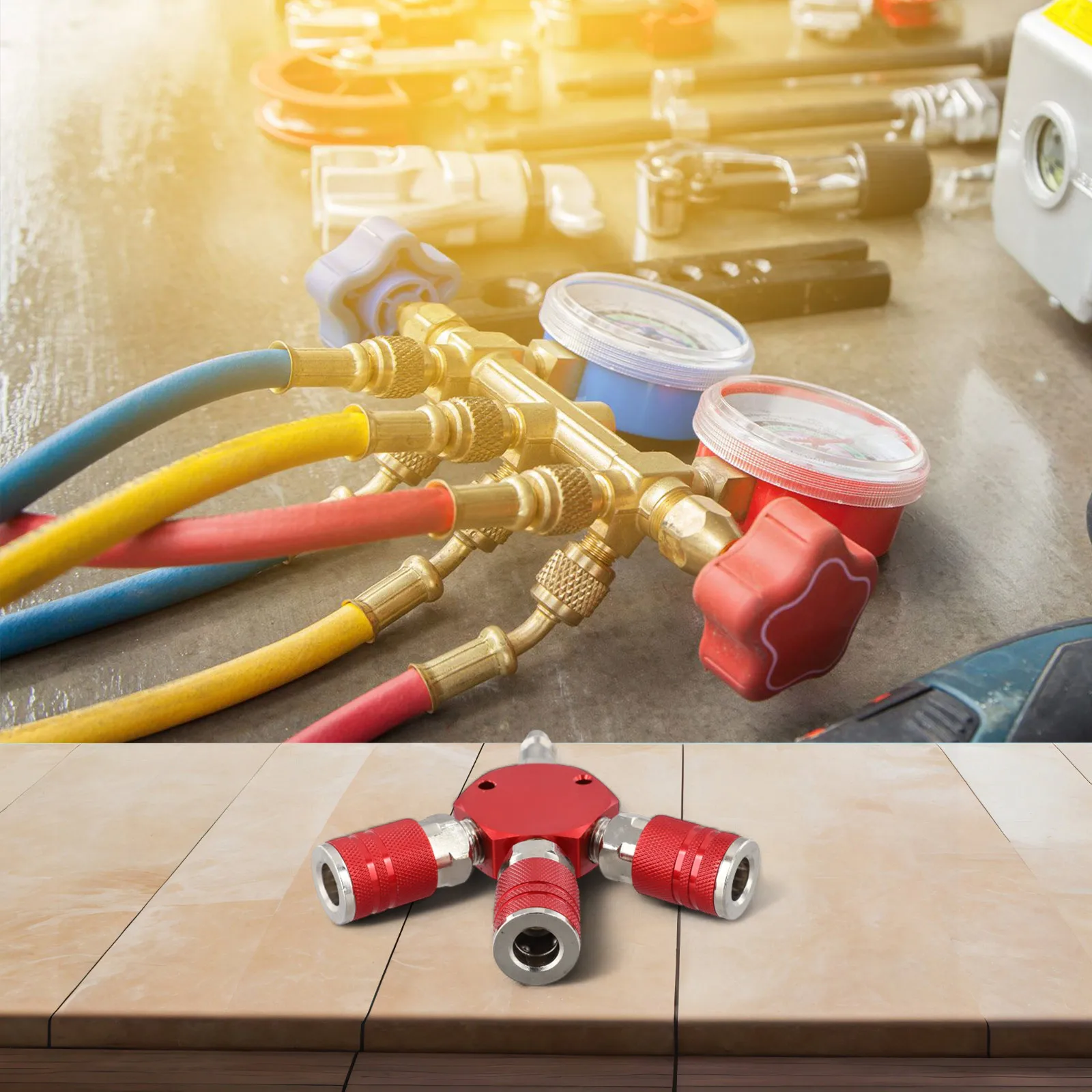 Pneumatic Couplers 3-Way Splitter For Air Tools 1 4 Inch NPT Hex Style Longer Life For M D I M Connectors 1 4 Inch Air Connector