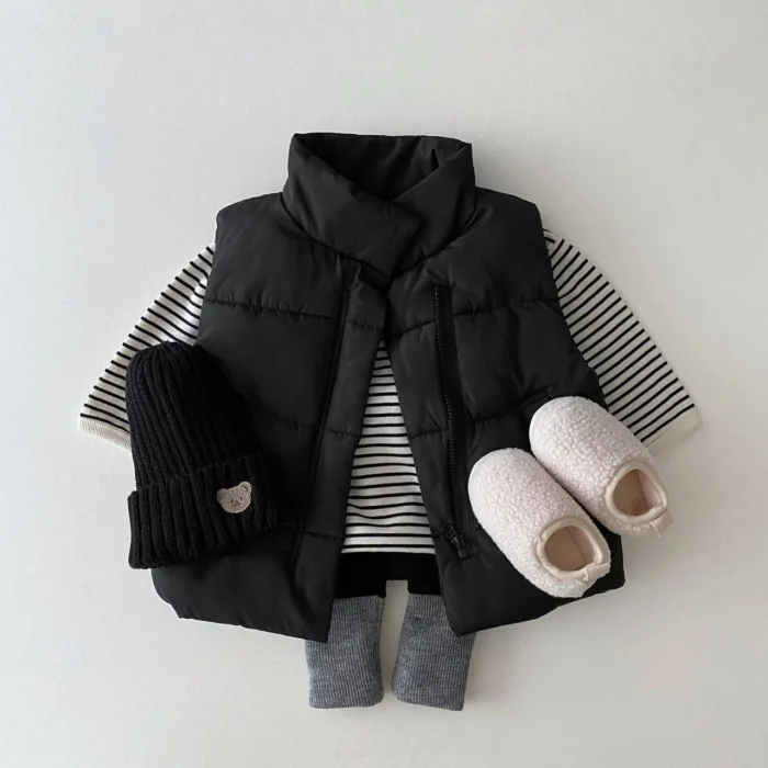 Chaleco cálido sin mangas para bebé, chaqueta acolchada de algodón para niño y niña, abrigo informal grueso de cuello alto a prueba de viento,
