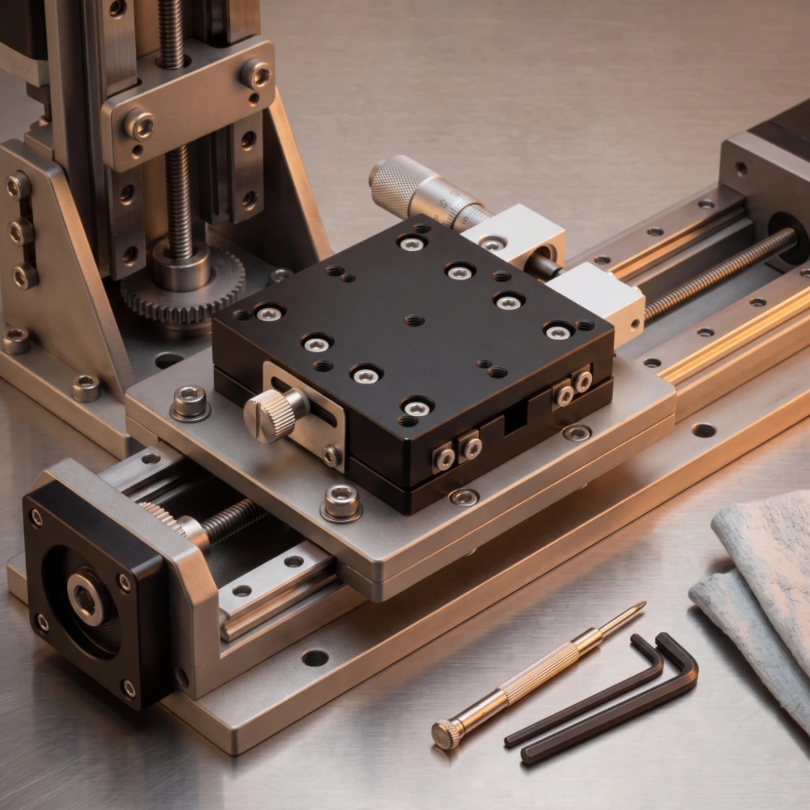 Linear Stage with Micrometer Screw Fine-Tuning Manual Translation Stage Manual Slide Table Matte Black Displacement Platform