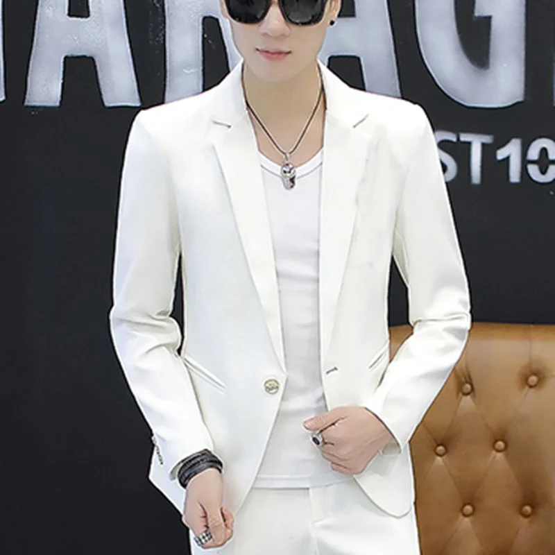 

Spring Autumn Men's Casual Slim Fit Pure Color Suit Jaet Youth Busin Faion Single Button Korean Sle Top irt