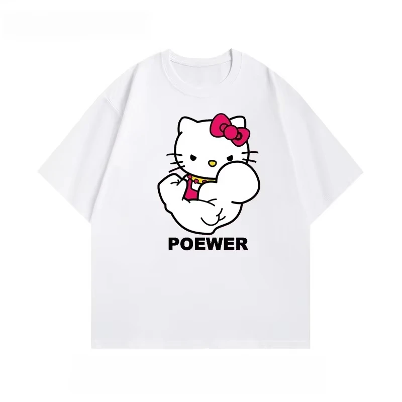MINISO Fitness Koszulka z krótkim rękawem z nadrukiem Hello Kitty, modna odzież uliczna, luźna, uniwersalna, popularna