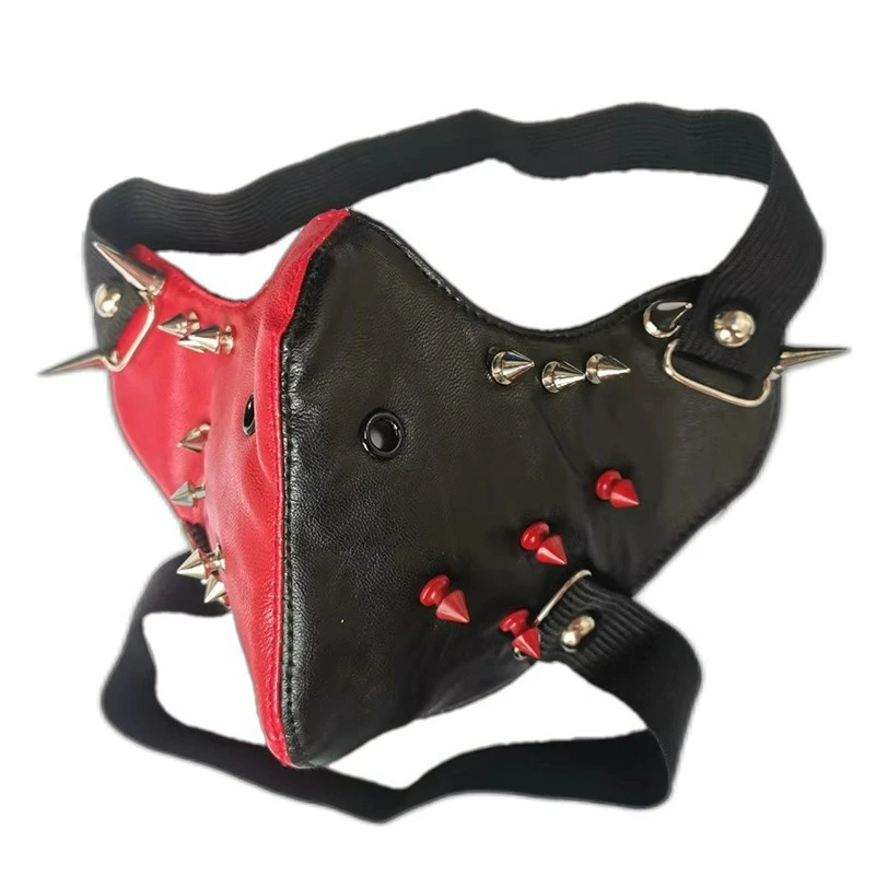 1pc Mens Punk Dance Performance Mask - Premium PU Leather, Edgy Design, Cool Black and Red - Perfect for Halloween, Easter, Part