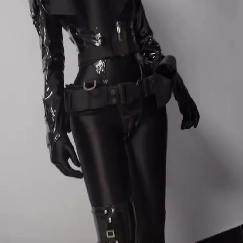 

Full Body jumpsuit High Neck Stretch Zentai Glossy Oily Smooth Bodysuit Long Sleeve Gloves Foot Cover COS Zipper Catsuit Tights