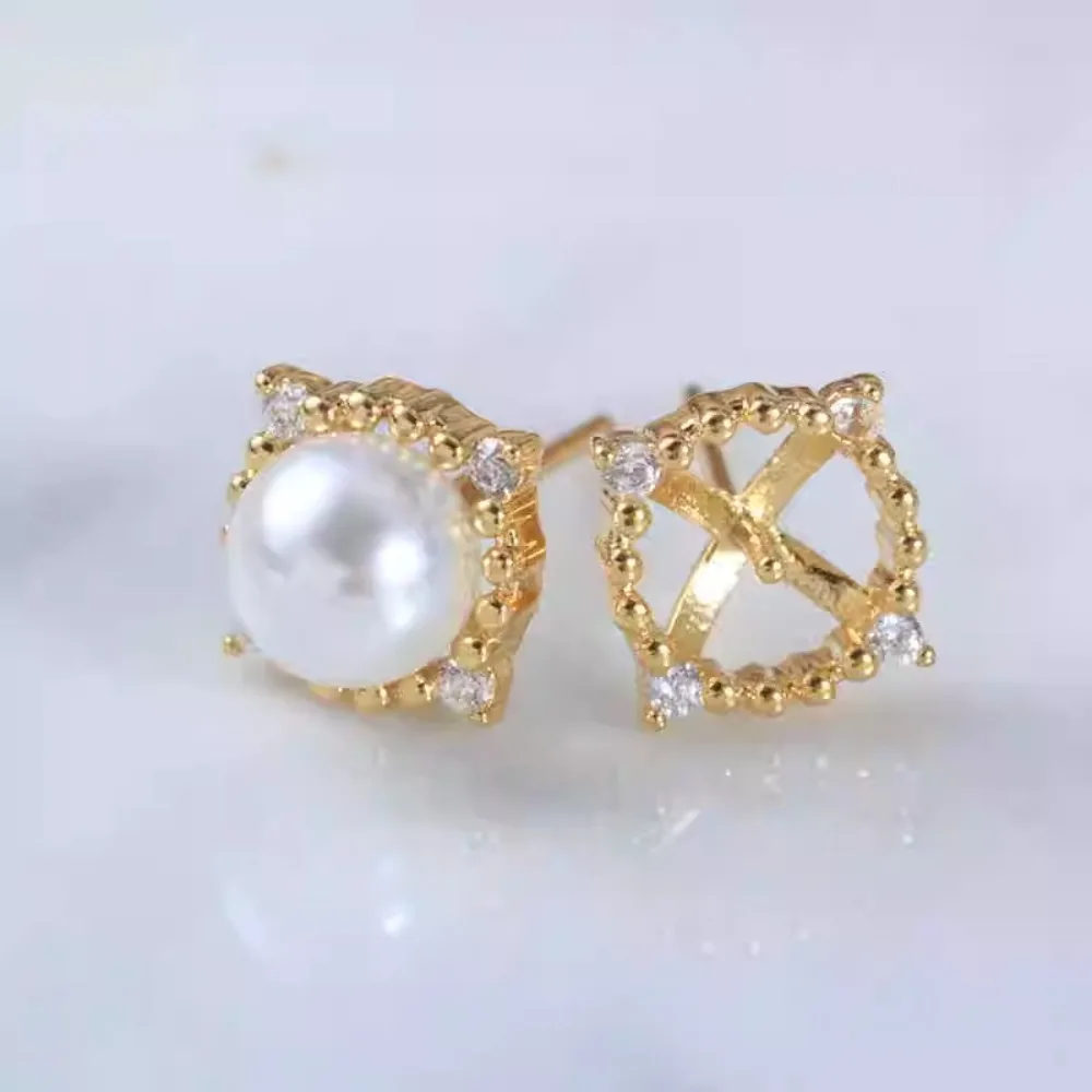 

10PCS S925 Sterling Silver Needle 18K Gold Wrapped Plated Brass Earring Settings Diy Jewelry Pearl Earrings Accessories