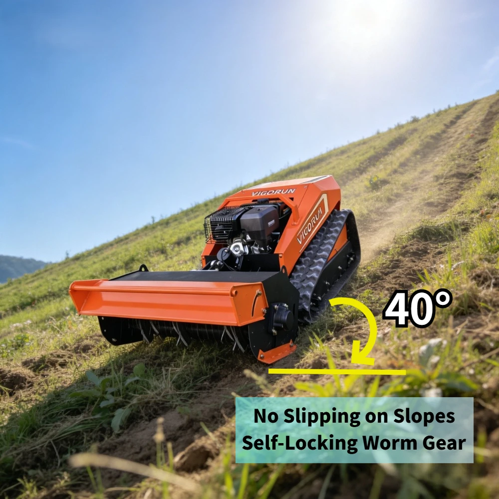 Industrial Electric Hybrid Self Propelled Lawn Mower Rubber Tracks Heavy Duty 800MM Cutting Width Robot Mulcher