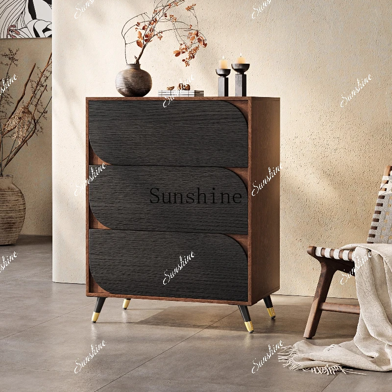 Retro solid wood dining side cabinet against the wall, simple shelf in the bedroom FT