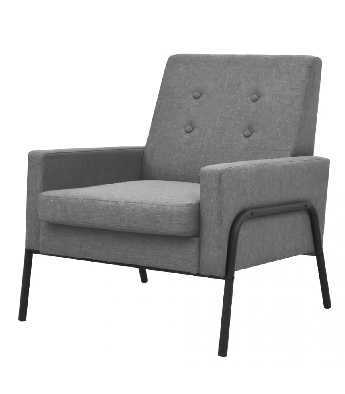 Steel armchair and light gray fabric