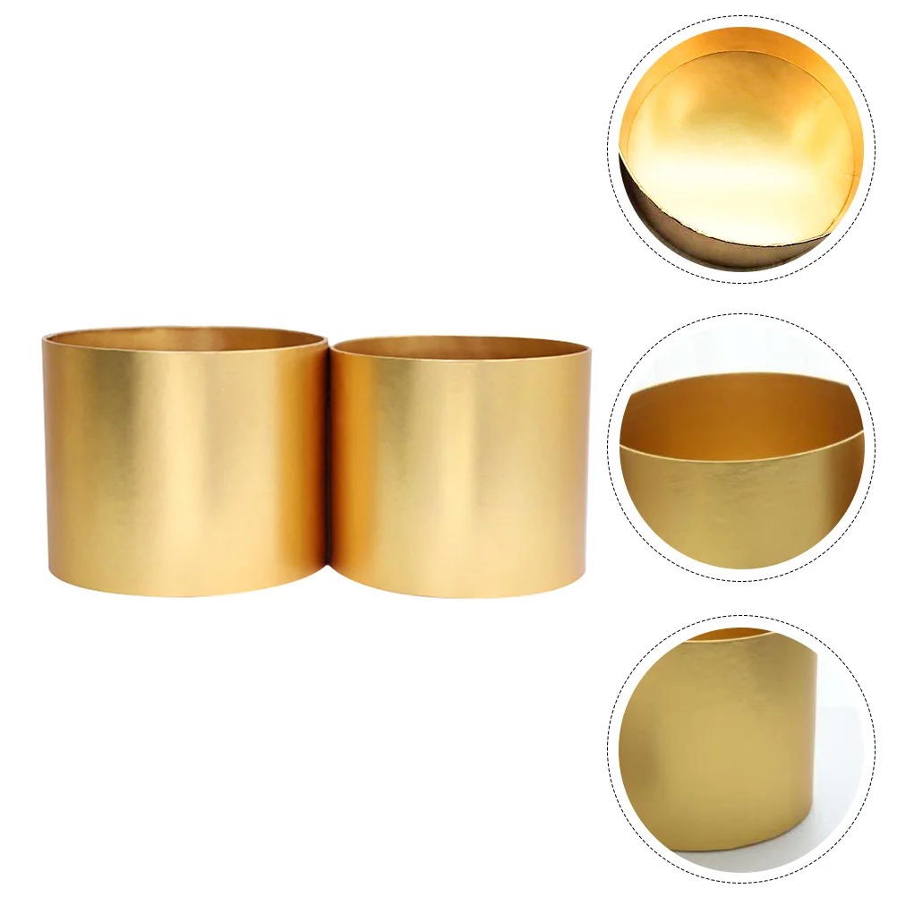 

2Pcs Golden Round Flower Packaging Box Floral Art Case Practical for New Year Valentine Gift Box