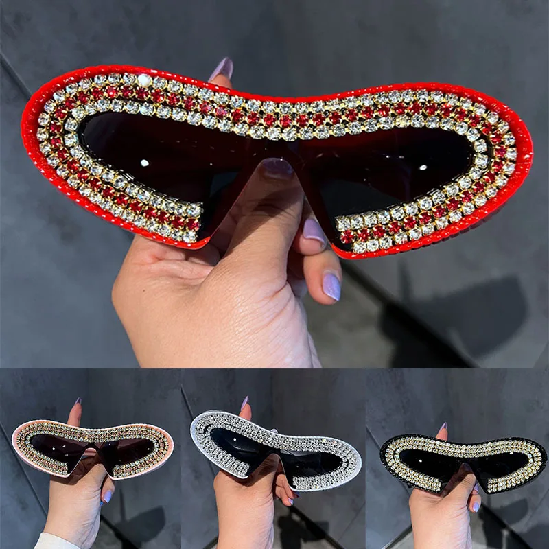 

New Fashion Exaggerated Concave Sunglasses Futuristic Design Large Frame Trendy Street Photography Diamond Studded Sunglasses