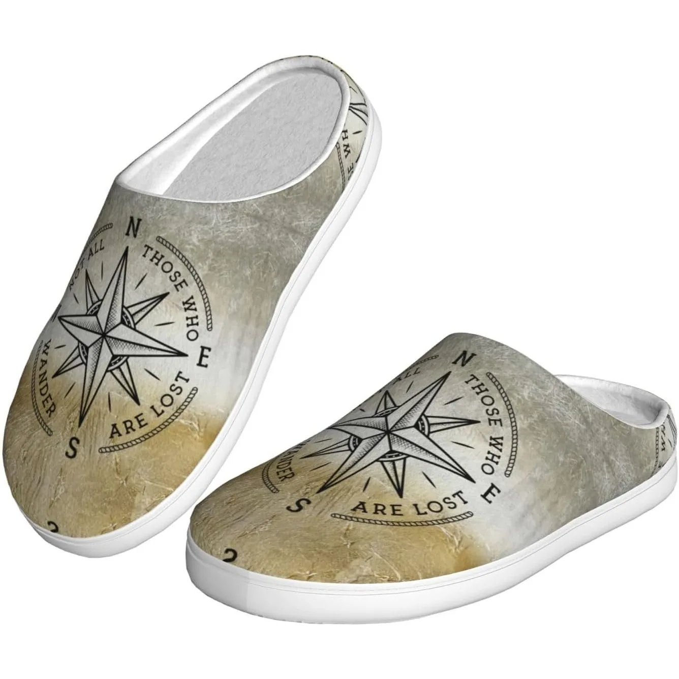 

Not All Who Wander are Lost Compass Flannel TPR Cotton Non-Slip House Slippers For Women Men