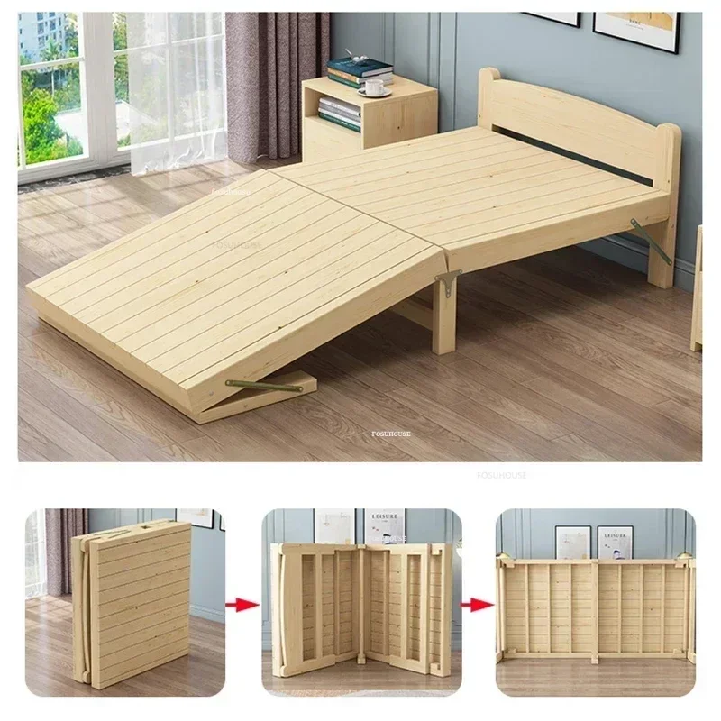 Tempat Tidur Anak Lipat Modern Tempat Tidur Anak Tunggal Kayu Solid Tempat Tidur Portabel untuk Ruang Sewa Tempat Tidur Istirahat Siang Perabot Anak Sederhana L