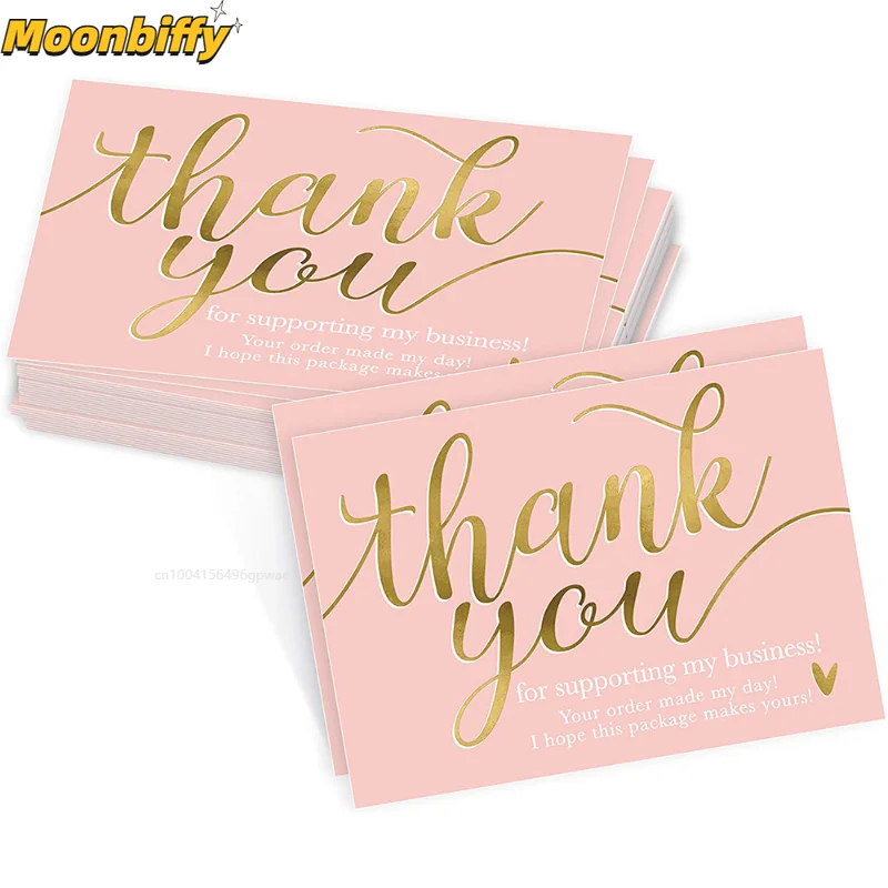 50pcs Pink Thank You for Supporting My Small Business Card Thanks Greeting Card Appreciation Cardstock for Sellers Gift 5*9cm