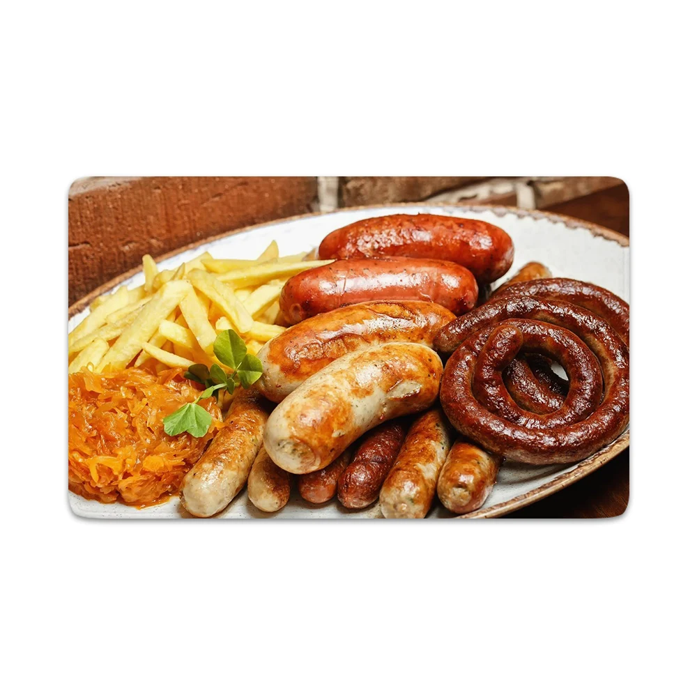 HX Delicious Food Carpets 3D Graphic Barbecue Grilled Sausages Flannel Mats Home Decorative Kitchen Rug Fashion Funny Gifts