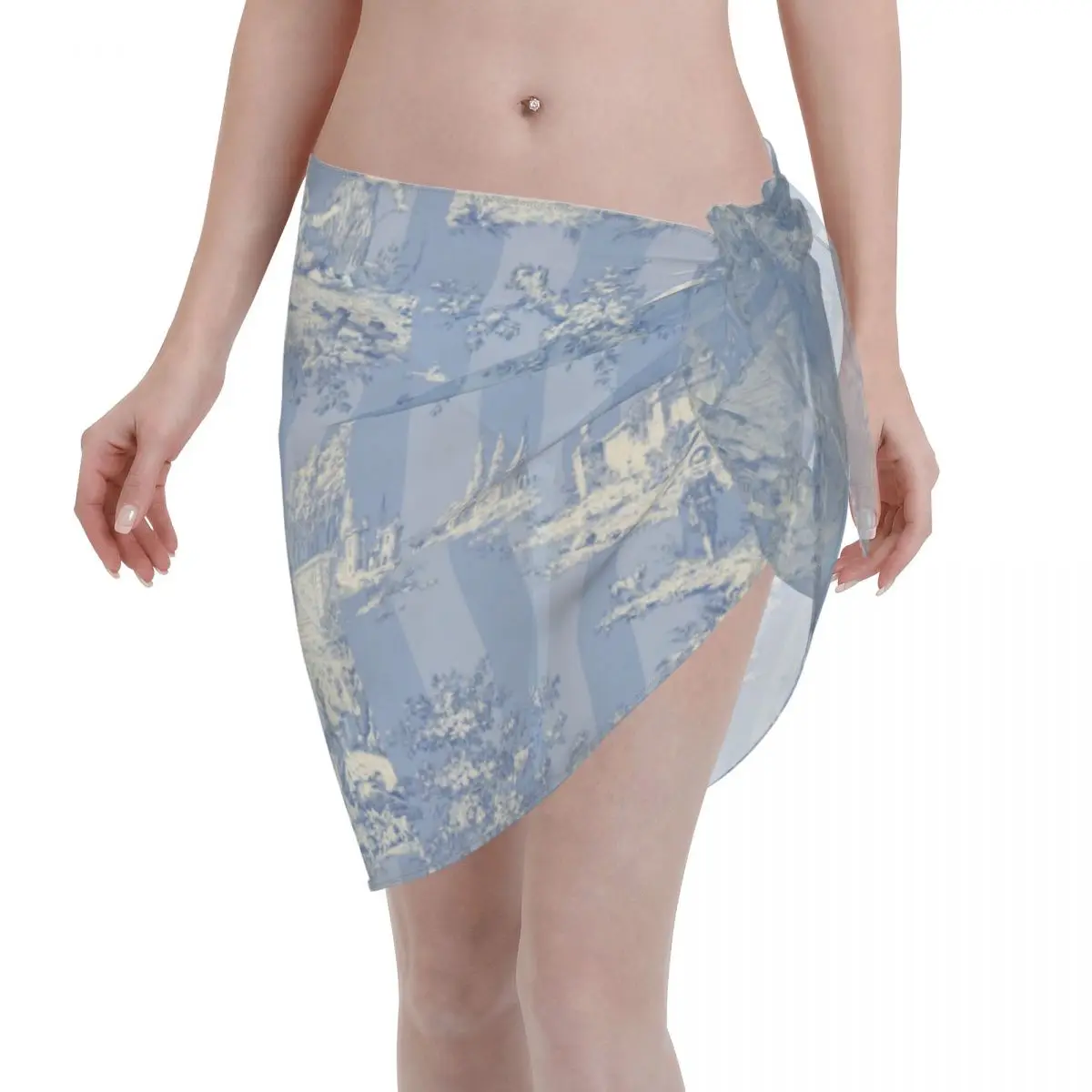 

Custom Toile De Jouy French Motif Short Sarongs Swimsuit Coverup Print Bikini Wrap Sheer Sarong Beach Wrap