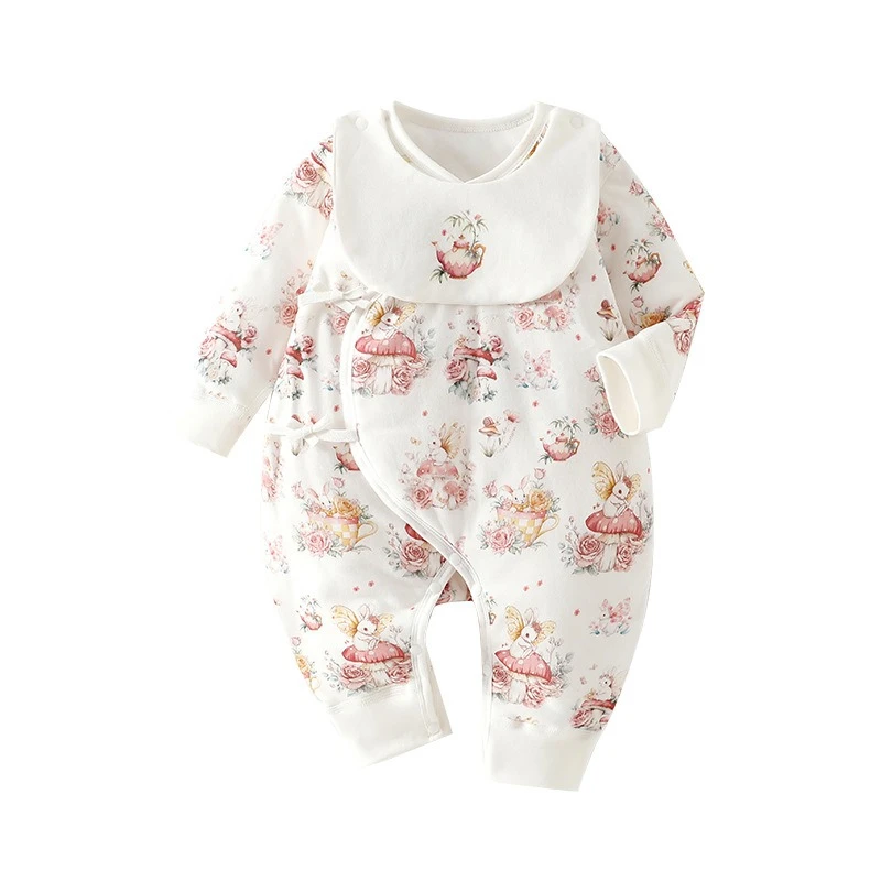 

Baby Long-Sleeve Onesie with Bib for Autumn Winter Clothing Cotton Newborn ﻿ Boys & Girls Cute Print Jumpsuit Outdoor Outfit