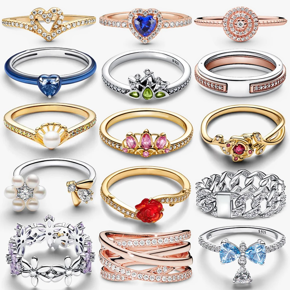 

2026 New 925 Silver Women's Multi Ring Colorful Chakra Noble Heart Bee Specimen Crown Ring DIY Exquisite Charm Jewelry Gift