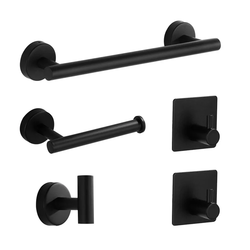 set Stainless Steel Robe Hook Towel Rails Bar Rack Shelf Tissue Paper Holder Bathroom Hardware Set Accessories silver Black 3x