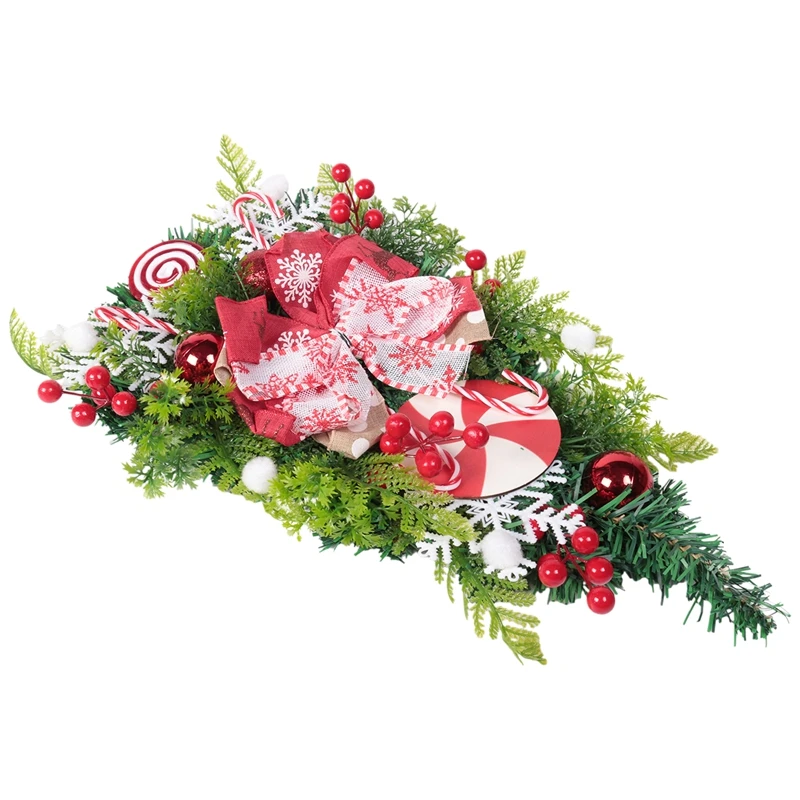 Corona navideña de bastón de caramelo para puerta delantera, decoraciones navideñas para escaleras, corona navideña para decoración interior, 12.0 x 24.0 in