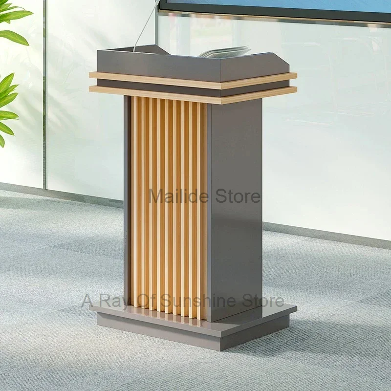 

Wooden Small Reception Desks Front Desk Creative Church Pulpit Modern Welcome Desk Restaurant Shopping Guide Desk with Wheels