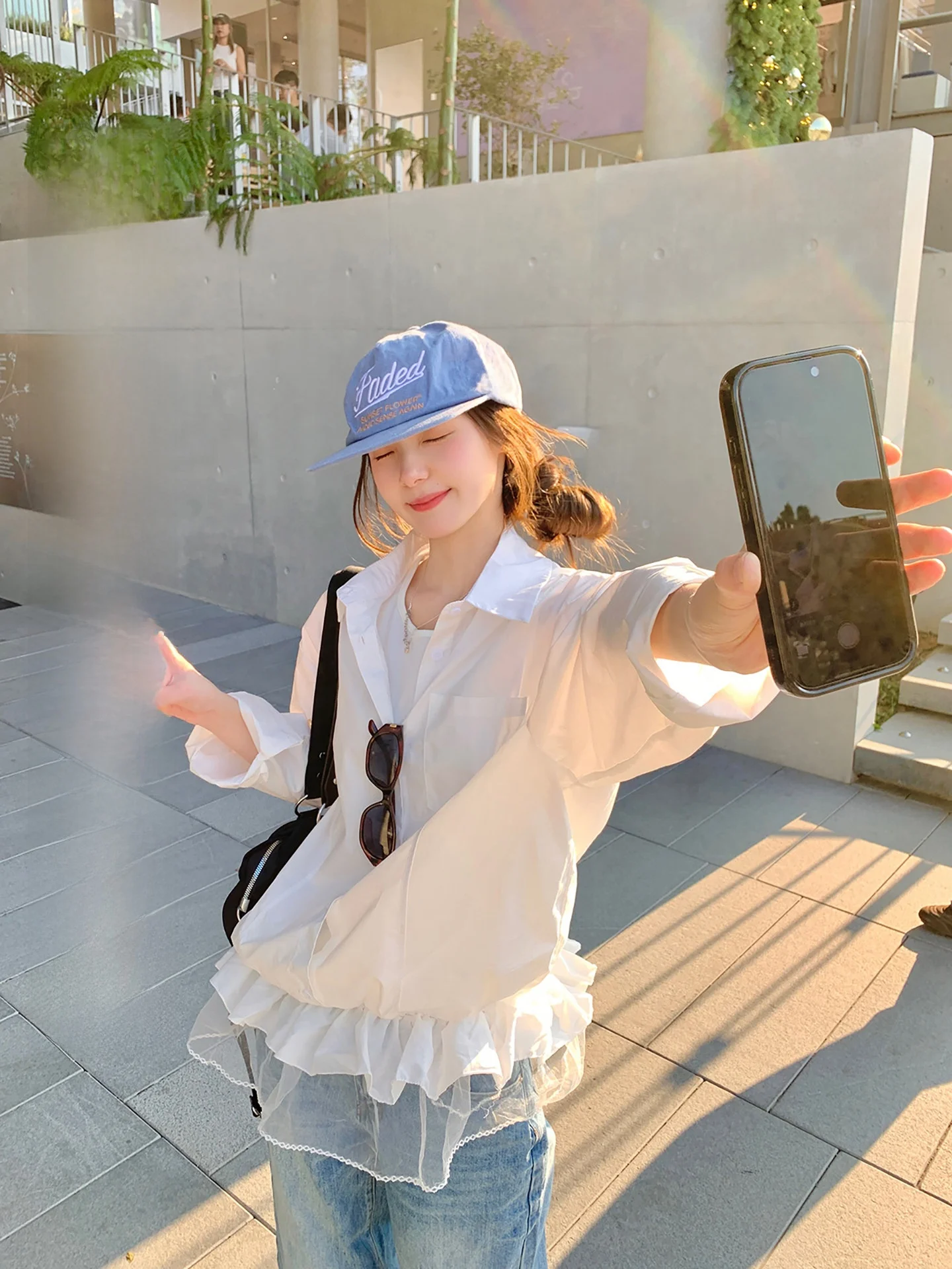 

White Casual Long Sve irt Women's Korean Sle Splicing Me Loose Ballet Sle Casual Top Cheese Rabbit Brand