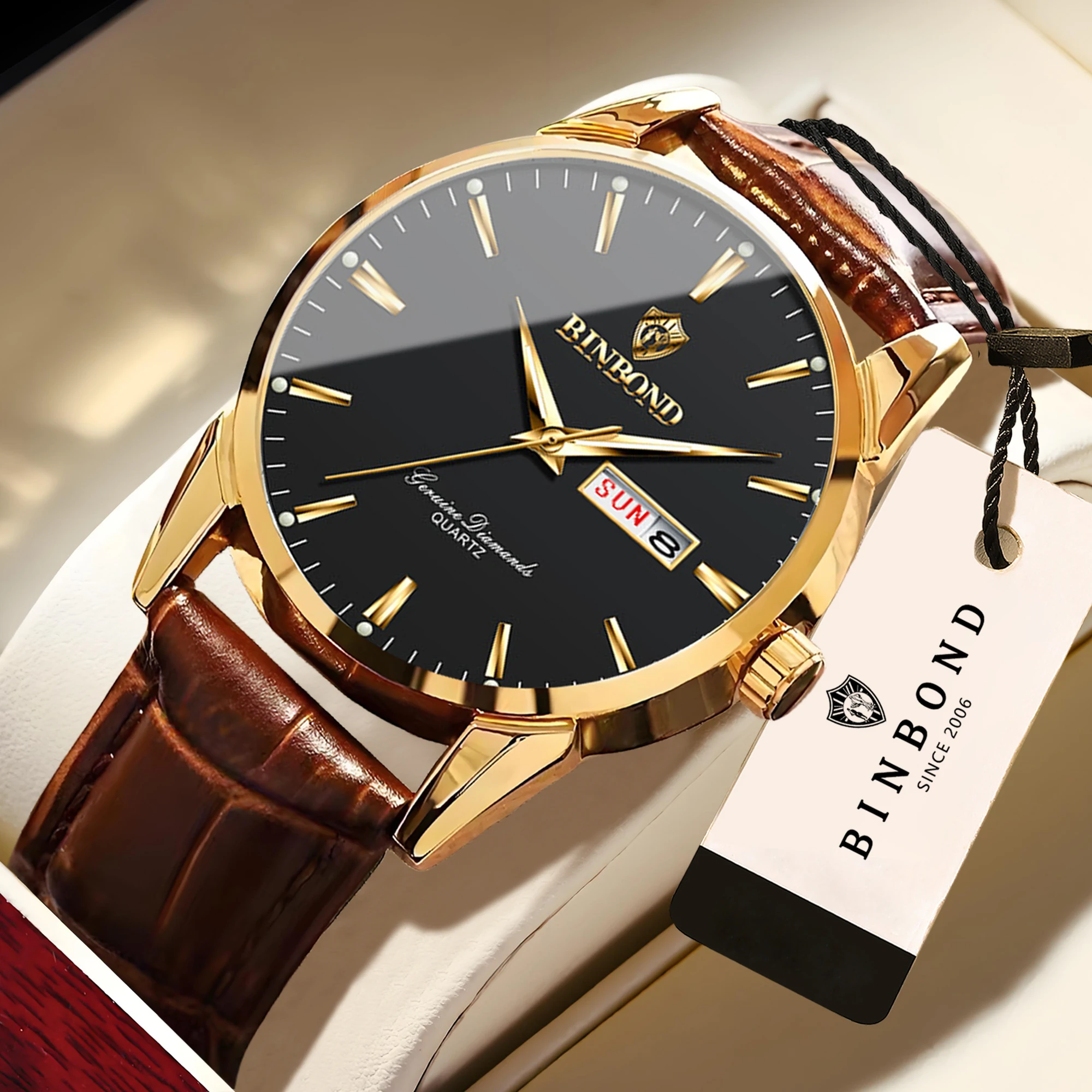 BINBOND Luxury Quartz Wristwatches For Men Luminous Waterproof Auto Date Week Men's Watch Business Sport Watch For Men Reloj