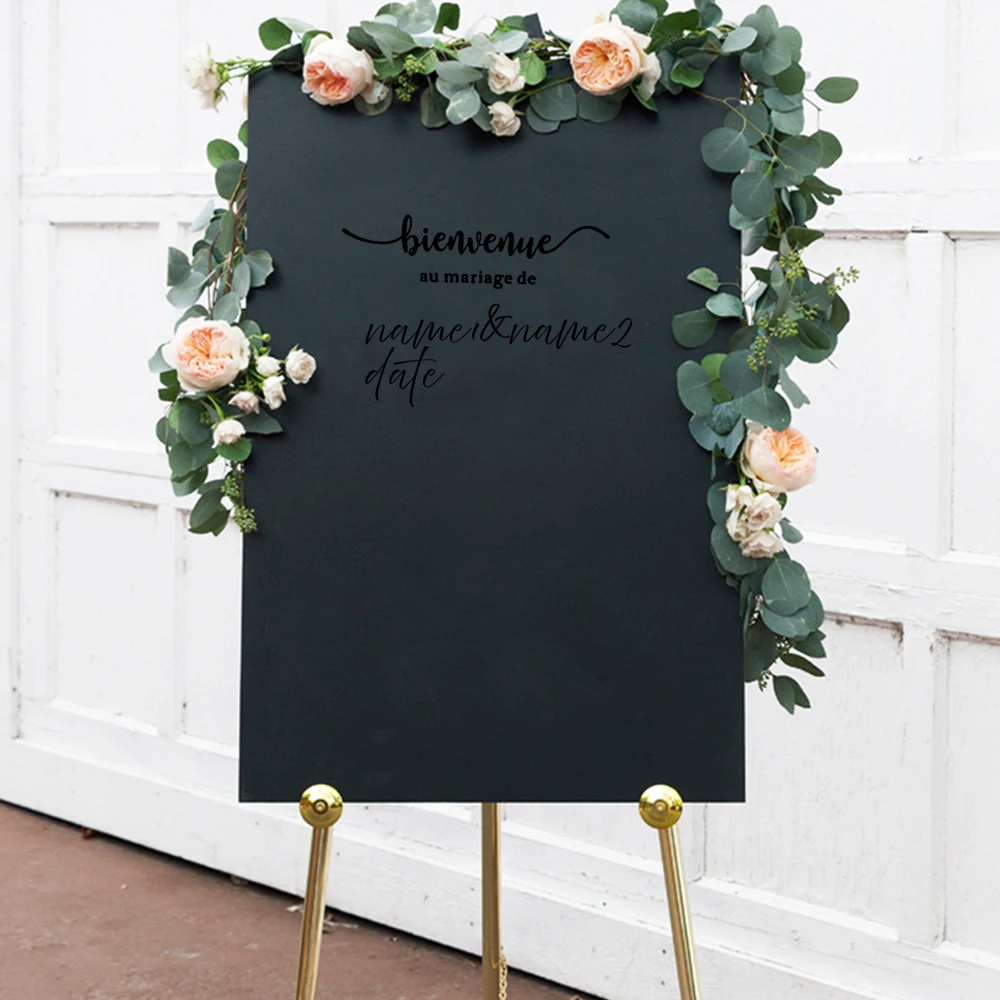 1 pc new French Style Wedding Vinyl Decal Custom Names Wall Sticker Wedding Welcome Sign Vinyl Murals Romantic Mariage Décor