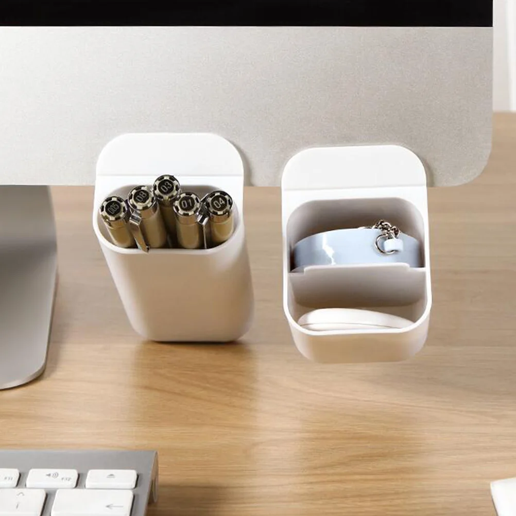 

2Pcs Desktop Pen Holder Plastic Self-Adhesive Storage Box Compact Organizer Container for Office Supplies and Small