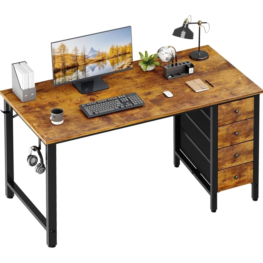 

Computer Desk with Fabric Drawers - 55 Inch Long Study Work Writing Desk for Home Office Bedroom, Reversible Simple Modern Cute