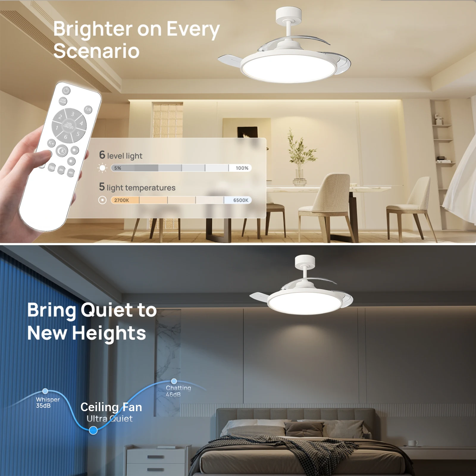 Invisible Blades Retractable Ceiling Lamp with Fan Living Room Bedroom Decor Ventilator Lamp Modern LED Ceiling Fan Chandelier