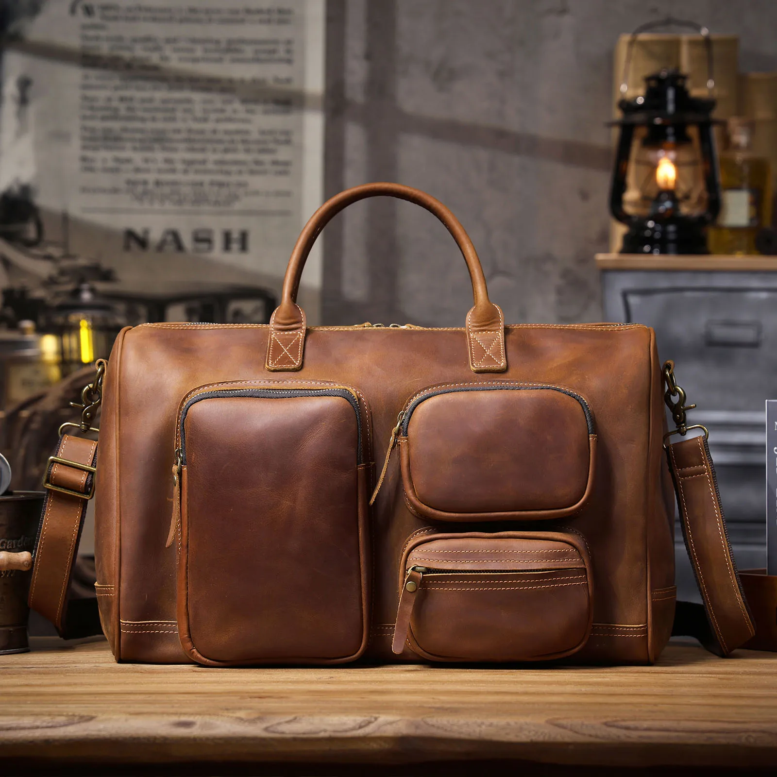 S.WORKER Premium Echtleder Business-Handtasche Vintage Herren Vollnarbenleder-Aktentasche für Geschäftsarbeit 16" Laptop-Tasche – Detail 7