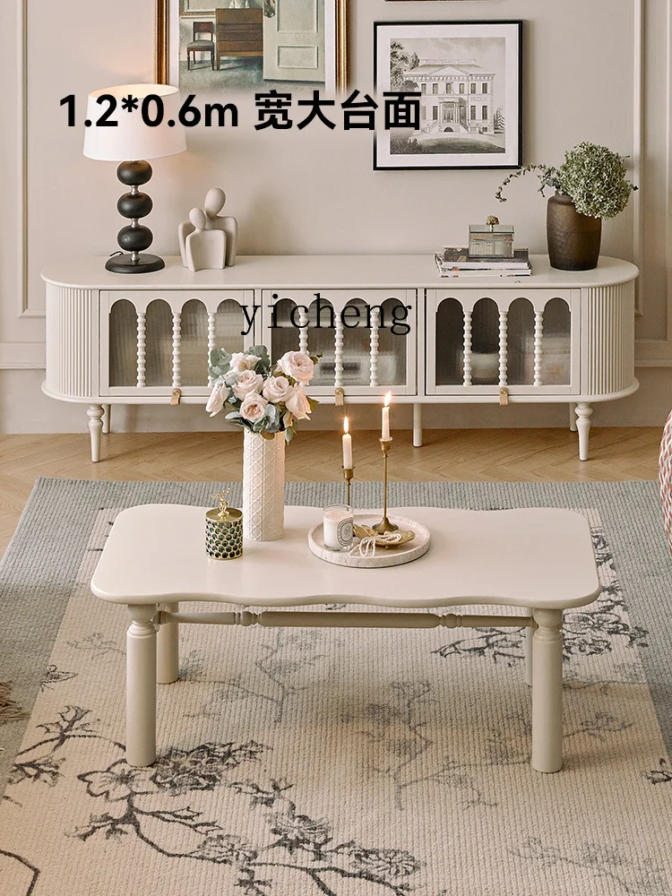 

Cream Style Solid Wood Tea Table High-Grade Living Room Home Small Apartment Small Square Table
