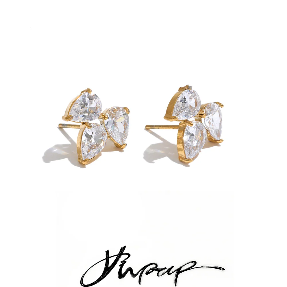Yhpup Edelstahl CZ Blumen-Ohrstecker Hochwertige Glänzende Kubische Zirkonia Fantasie-Abendschmuck-Accessoires