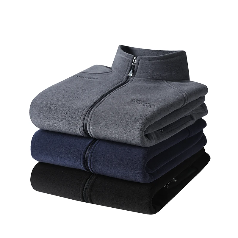 Winter Men's Fleece Zipper Letter Embroidery Jacket Outdoor Windproof Stand Collar Keep Warm Sweatshirt Thickened Travel Coats