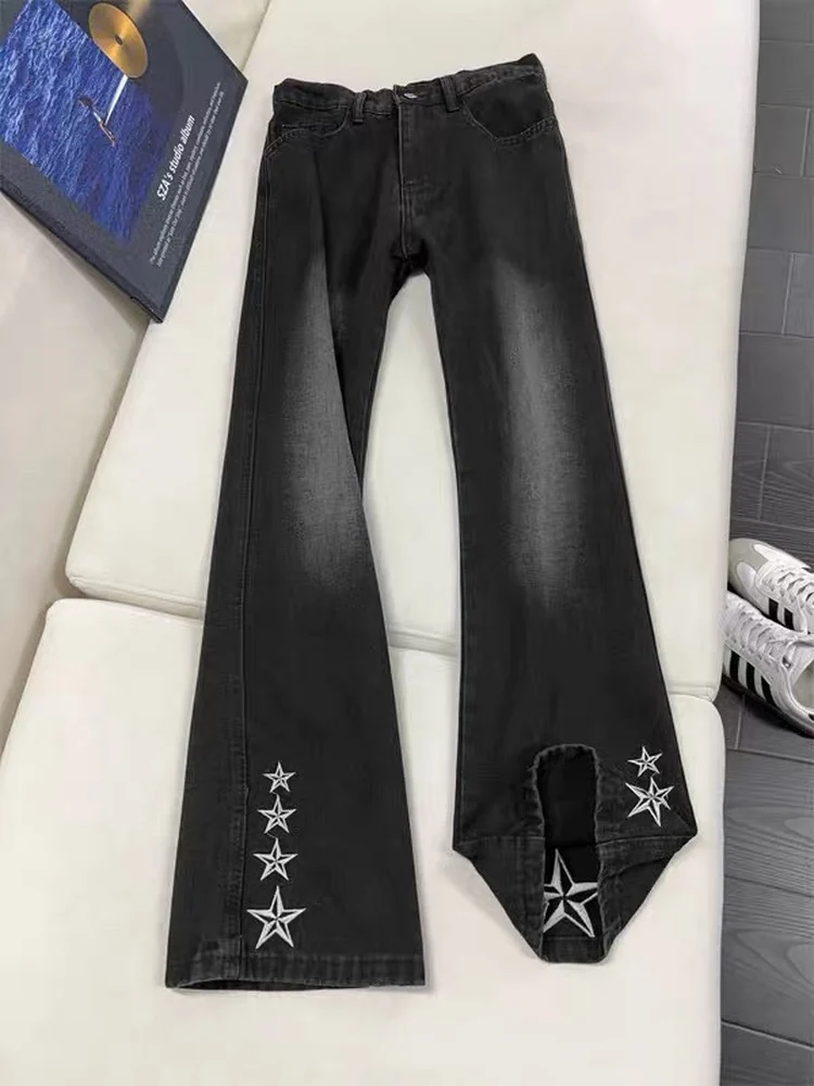 

Мужские джинсы American High Street с вышивкой в виде звезд, свободные прямые джинсы для весны и осени, модные брендовые уличные джинсы