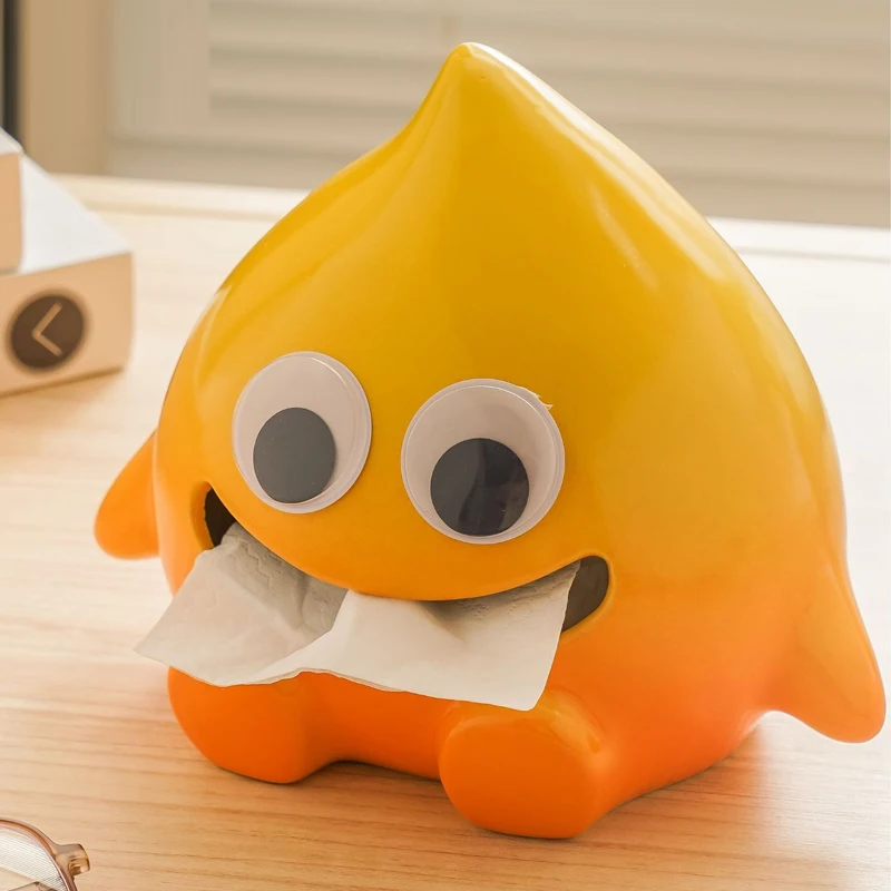 Ceramic Cute Gradient Orange Tissue Box Creative Light Luxury Simple Napkin Box Home Living Room Bedroom Desktop Hotel Decor 1Pc
