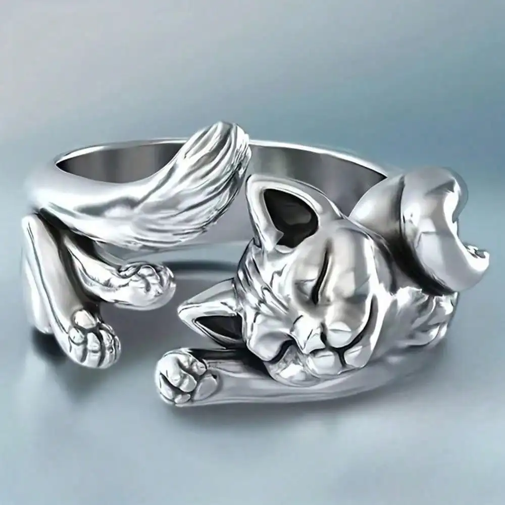 Women's retro cute adjustable open-ended cat ring, suitable for Halloween parties and banquet accessories