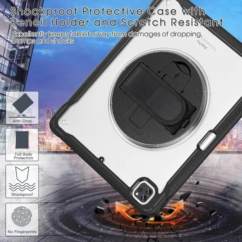 Case For iPad Pro 12.9 2018-2022 Heavy Duty Shockproof Stand Cover Funda iPad Air/Pro 13 M2 M3 M4 M5 Screen Protector Cover+Belt