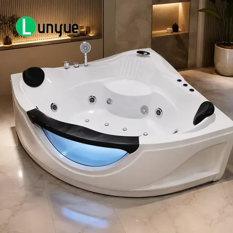 Modern Acrylic Whirlpool Tub with Bubble Waterfall Air Jet for Two Person Home Bathroom Spa Relaxation