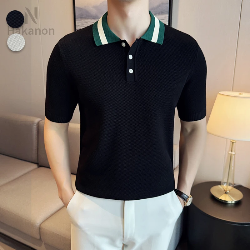 Men Business Casual Polo Shirt, Spring and Autumn Daily Short Sleeved Top, High Quality, Fashionable Splicing Lapel T-shirtYY105