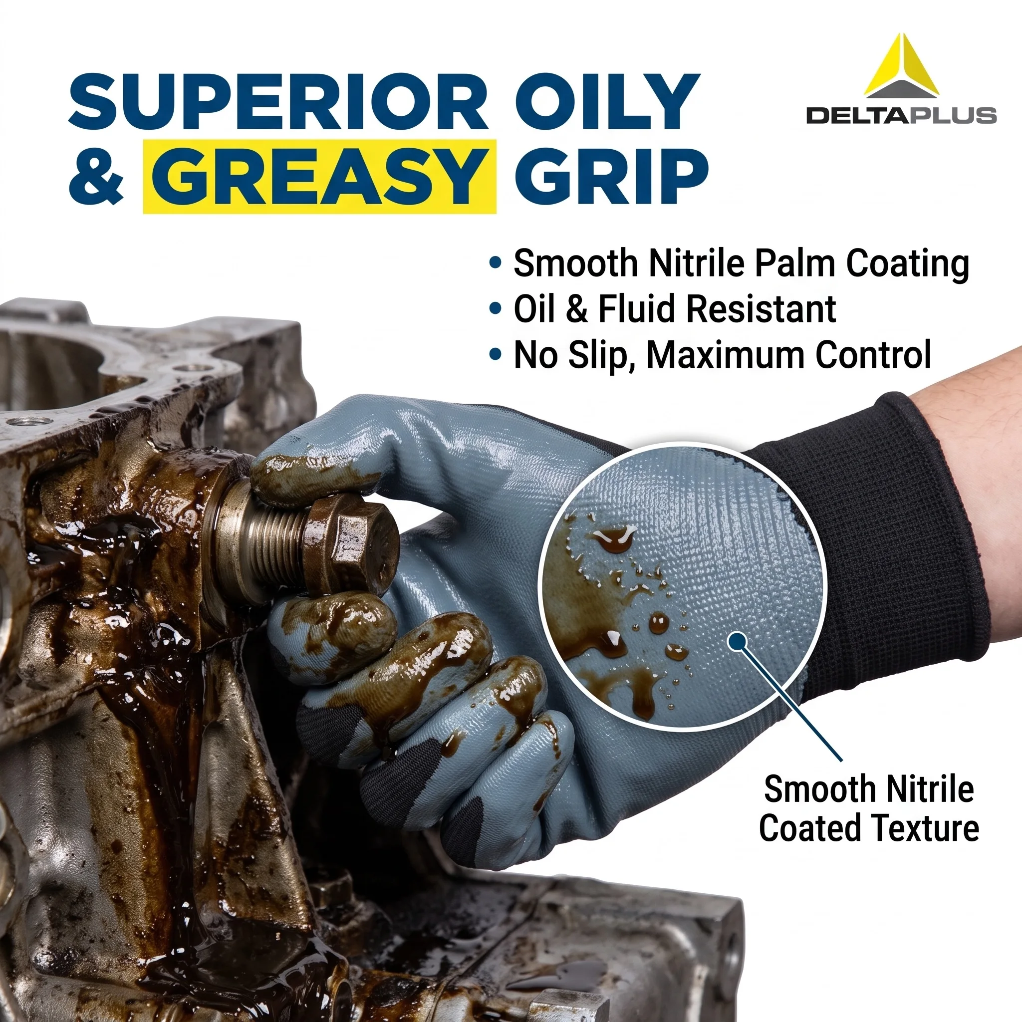 DELTAPLUS VE712GR Nitrile Coated Precision Work Gloves Anti Slip Safety Mechanic Repair Construction Guantes de Trabajo Hombre