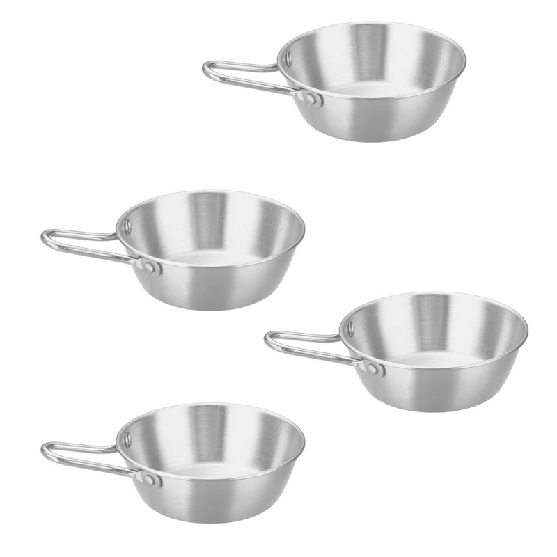 4Pcs Stainless Camping Cup Camping Bowl Handle Cups Cookware Set with Handle N58B