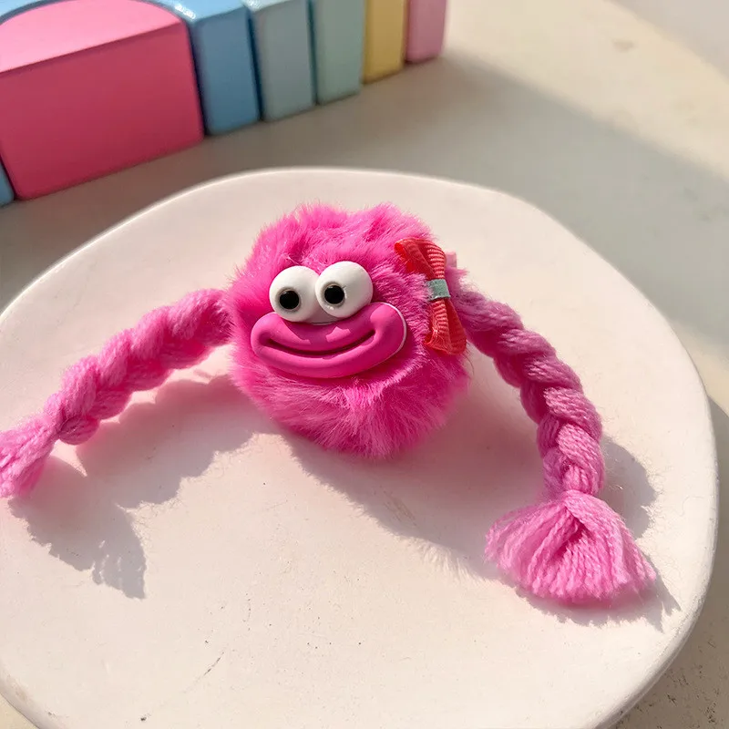 Plush Ugly Doll Long Braid Hair Clip for Women Cute Cartoon Colored Hairy Ball Side Clip Hairpin Girl Hair Accessories