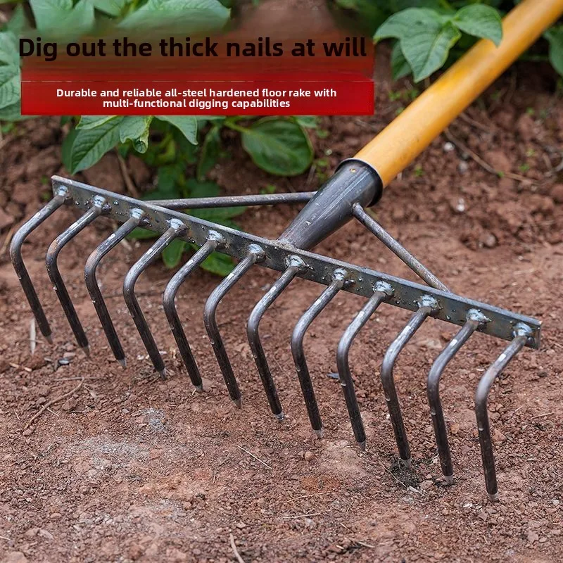 Reinforced Steel Manganese Steel Rake Multi-tine Farm Rake Tilling Soil Weeding Grass Leveling Land