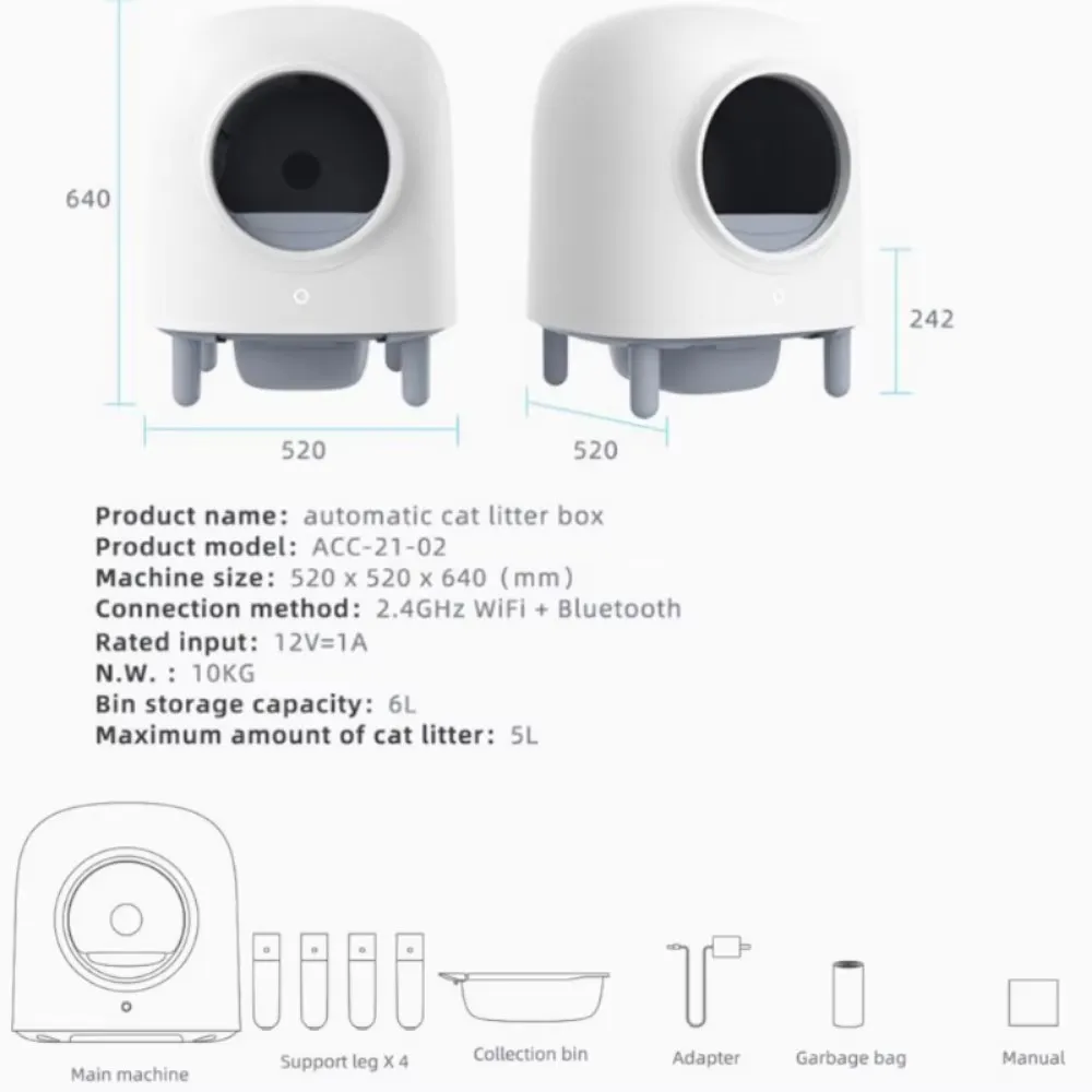 Automatic Smart Cat Litter Box Auto Self Cleaning Sandbox Wifi Support Remote Control Pet Closed Tray Toilet Detachable Bedpan