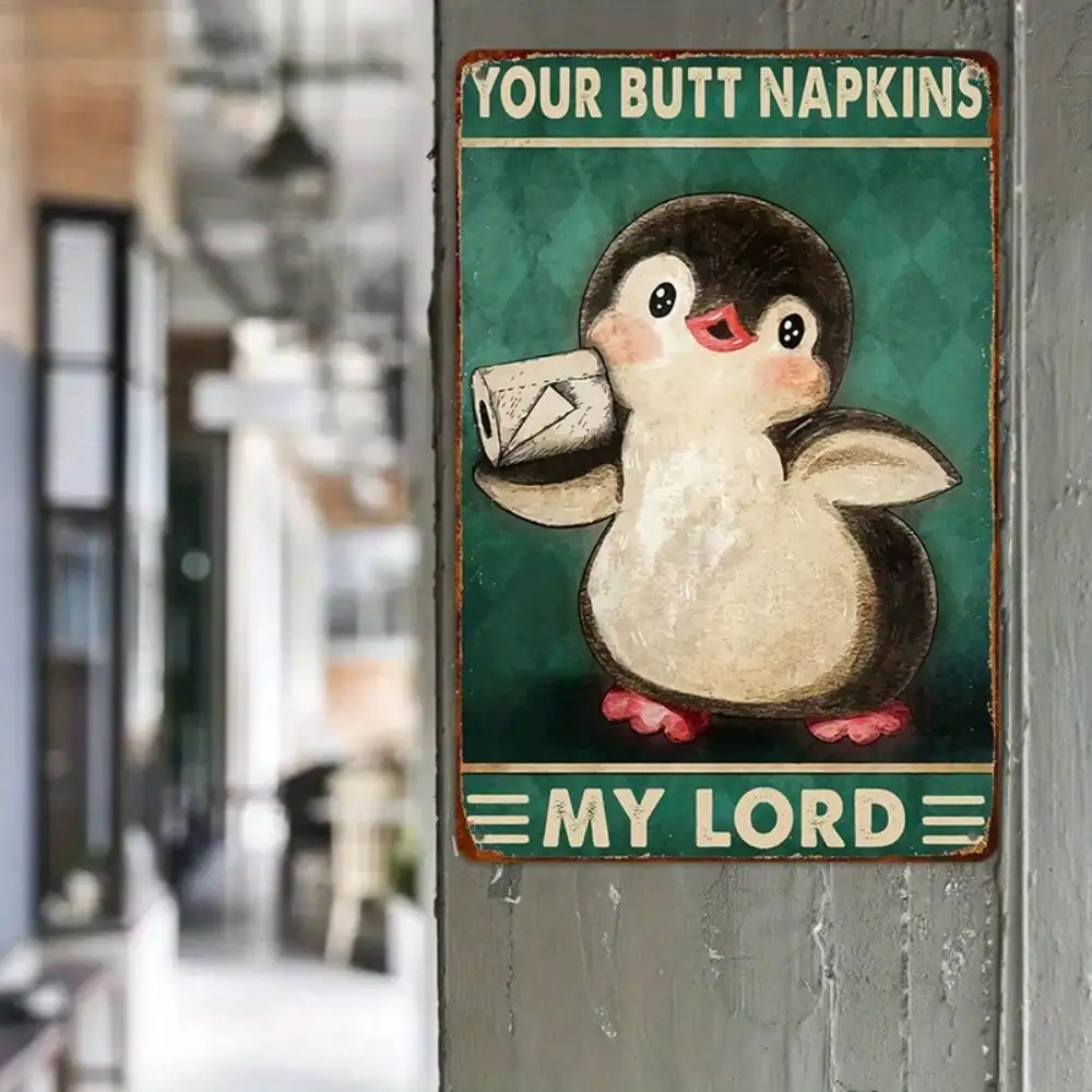 

1PC Vintage Penguin Tin Sign "MY LORD" - Cute Retro Wall Art for Kitchen & Office 8x12In/20x30Cm